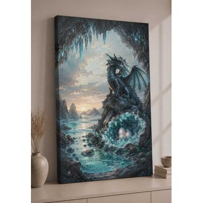 FC Design - Large Baby Ice Dragon Wall Art Canvas Print 24x36" Crystal Coast Fantasy for Nursery Nature Painting for Home Decor - MultiColor FC Design - Large Baby Ice Dragon Wall Art Canvas Print 24x36" Crystal Coast Fantasy for Nursery Nature Painting for Home Decor - MultiColor