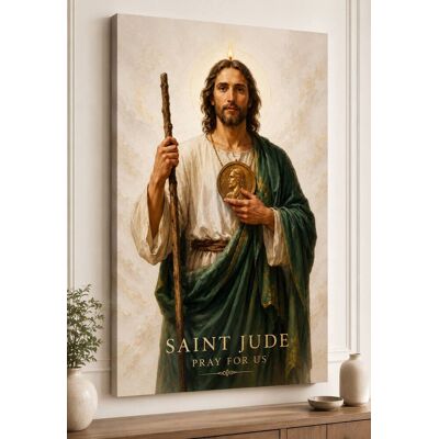 FC Design - Large Saint Jude Pray For Us Wall Art Canvas Print 24x36" Minimalist Catholic Artwork Painting for Home Decor - MultiColor FC Design - Large Saint Jude Pray For Us Wall Art Canvas Print 24x36" Minimalist Catholic Artwork Painting for Home Decor - MultiColor
