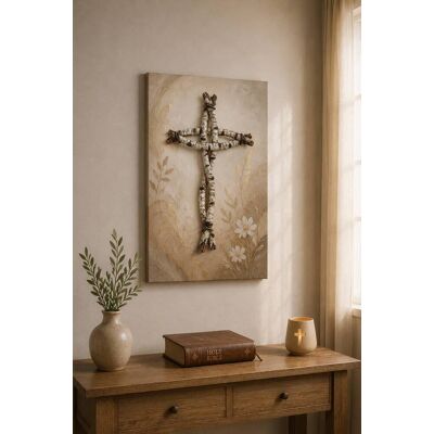 FC Design - Large Rustic Twig Cross Canvas Print 24x36"-Ready-to-Hang Nature Inspired Christian Art Painting Home Wall Décor - MultiColor FC Design - Large Rustic Twig Cross Canvas Print 24x36"-Ready-to-Hang Nature Inspired Christian Art Painting Home Wall Décor - MultiColor