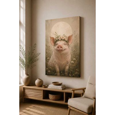 FC Design - Large Smiling Pig Floral Crown Canvas Print 24x36"-Ready-to-Hang Whimsical Farm Animal Art Painting Home Wall Décor - MultiColor FC Design - Large Smiling Pig Floral Crown Canvas Print 24x36"-Ready-to-Hang Whimsical Farm Animal Art Painting Home Wall Décor - MultiColor