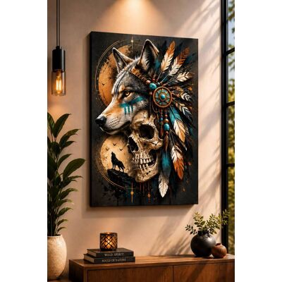FC Design - Large Tribal Wolf Skull Canvas Print 24x36"-Ready-to-Hang Mystic Wilderness Accent Art Painting Home Wall Décor - MultiColor FC Design - Large Tribal Wolf Skull Canvas Print 24x36"-Ready-to-Hang Mystic Wilderness Accent Art Painting Home Wall Décor - MultiColor