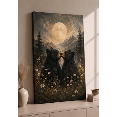 FC Design - Large Moonlit Bear Pair Wall Art Canvas Print 24x36" Wilderness Nature Black Wildlife Painting for Home Decor - MultiColor FC Design - Large Moonlit Bear Pair Wall Art Canvas Print 24x36" Wilderness Nature Black Wildlife Painting for Home Decor - MultiColor
