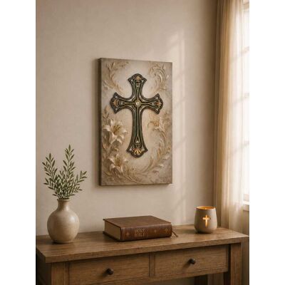 FC Design - Large Floral Green Cross Canvas Print 24x36"-Ready-to-Hang Vintage Christian Prayer Room Art Painting Home Wall Décor - MultiColor FC Design - Large Floral Green Cross Canvas Print 24x36"-Ready-to-Hang Vintage Christian Prayer Room Art Painting Home Wall Décor - MultiColor