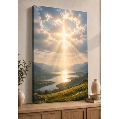 FC Design - Large Glowing Cross in the Clouds Wall Art Canvas Print 24x36" Christian Sky Nature Faith Painting Home Decor - MultiColor FC Design - Large Glowing Cross in the Clouds Wall Art Canvas Print 24x36" Christian Sky Nature Faith Painting Home Decor - MultiColor