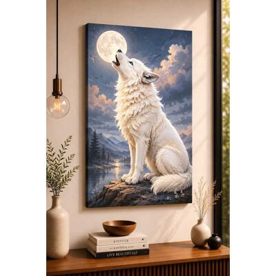 FC Design - Large White Wolf Moonlight Canvas Print 24x36"-Ready-to-Hang Enchanted Wilderness Home Art Painting Home Wall Décor - MultiColor FC Design - Large White Wolf Moonlight Canvas Print 24x36"-Ready-to-Hang Enchanted Wilderness Home Art Painting Home Wall Décor - MultiColor