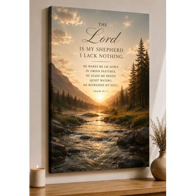 FC Design - Large The Lord Is My Shepherd Scripture Wall Art Canvas Print 24x36" Mountain River Nature Peaceful Home Decor - MultiColor FC Design - Large The Lord Is My Shepherd Scripture Wall Art Canvas Print 24x36" Mountain River Nature Peaceful Home Decor - MultiColor