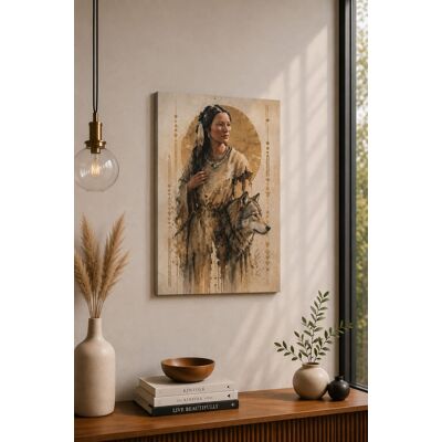 FC Design - Large Tribal Woman Wolf Spirit Canvas Print 24x36"-Ready-to-Hang Earthy Harmony Accent for Art Painting Home Wall Décor - MultiColor FC Design - Large Tribal Woman Wolf Spirit Canvas Print 24x36"-Ready-to-Hang Earthy Harmony Accent for Art Painting Home Wall Décor - MultiColor