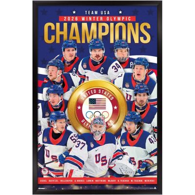 Trends International - Men's USA Hockey 2026 Winter Olympics Gold Medal 22.375" x 34" Framed Poster - Multicolor Trends International - Men's USA Hockey 2026 Winter Olympics Gold Medal 22.375" x 34" Framed Poster - Multicolor