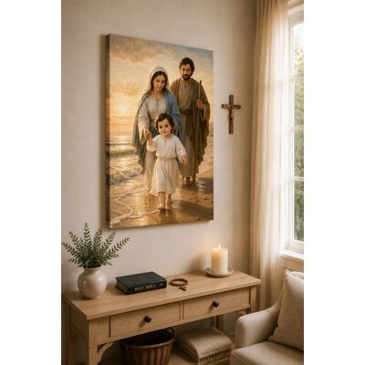 FC Design - Large Holy Family Walking On Beach Canvas Print 24x36"-Ready-to-Hang Peaceful Christian Art Painting Home Wall Décor - MultiColor FC Design - Large Holy Family Walking On Beach Canvas Print 24x36"-Ready-to-Hang Peaceful Christian Art Painting Home Wall Décor - MultiColor