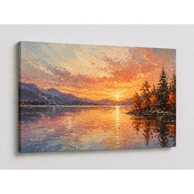 FC Design - Large Canvas 24x36" Impressionist Lake Sunset Landscape Art Painting Wall Décor - MultiColor FC Design - Large Canvas 24x36" Impressionist Lake Sunset Landscape Art Painting Wall Décor - MultiColor