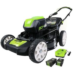 Greenworks - 80V 21" Battery Powered Push Mower + (2) 2.0Ah Batteries and Rapid Charger - Green Greenworks - 80V 21" Battery Powered Push Mower + (2) 2.0Ah Batteries and Rapid Charger - Green
