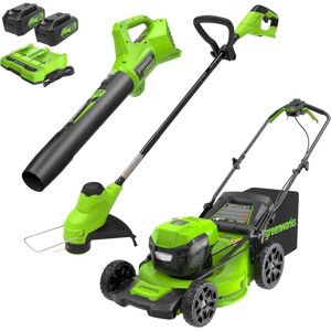 Greenworks - 48V (24V x 2) 21" Self-Propelled Lawn Mower + Blower + 12" String Trimmer, Batteries and Charger Included - Green Greenworks - 48V (24V x 2) 21" Self-Propelled Lawn Mower + Blower + 12" String Trimmer, Batteries and Charger Included - Green