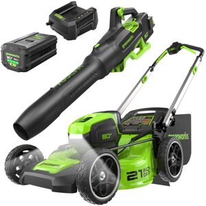 Greenworks - 80V 21" Push Lawn Mower + Blower (Gen 2), 5.0Ah Battery and Charger - Green Greenworks - 80V 21" Push Lawn Mower + Blower (Gen 2), 5.0Ah Battery and Charger - Green