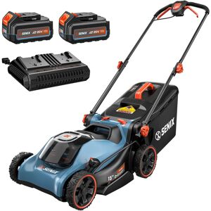 SENIX - 2X2 40V Max* 15" Cordless Lawn Mower 2-in-1 Bagging & Mulching, Brushless (2 4.0 Ah Batteries & Charger Included) - Blue SENIX - 2X2 40V Max* 15" Cordless Lawn Mower 2-in-1 Bagging & Mulching, Brushless (2 4.0 Ah Batteries & Charger Included) - Blue