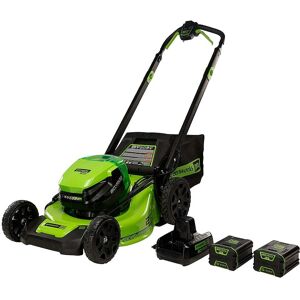 Greenworks - 80V 21” Cordless Self-Propelled Lawn Mower with (2) 4.0 Ah Batteries and Dual-Port Charger - Green Greenworks - 80V 21” Cordless Self-Propelled Lawn Mower with (2) 4.0 Ah Batteries and Dual-Port Charger - Green