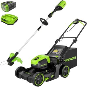 Greenworks - 60V 17" Brushless (Push) Mower + 60V 13" String Trimmer, with 4Ah Battery and 3A Charger - Green Greenworks - 60V 17" Brushless (Push) Mower + 60V 13" String Trimmer, with 4Ah Battery and 3A Charger - Green