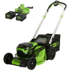 Greenworks - 60V 21" Brushless Self-Propelled Battery Powered Lawn Mower + (2) 4.0Ah Batteries and Dual Port Charger - Green Greenworks - 60V 21" Brushless Self-Propelled Battery Powered Lawn Mower + (2) 4.0Ah Batteries and Dual Port Charger - Green