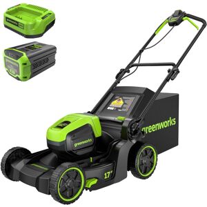 Greenworks - 60V 17" Brushless Cordless Push Lawn Mower, 2-in-1 Mulching/Bagging, 4Ah Battery and 3A Charger - Green Greenworks - 60V 17" Brushless Cordless Push Lawn Mower, 2-in-1 Mulching/Bagging, 4Ah Battery and 3A Charger - Green