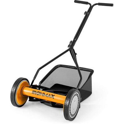 Costway - Ironmax Push Lawn Mower, Cordless 14" Manual Reel Mower, Adjustable Cutting Heights - Orange + Black Costway - Ironmax Push Lawn Mower, Cordless 14" Manual Reel Mower, Adjustable Cutting Heights - Orange + Black