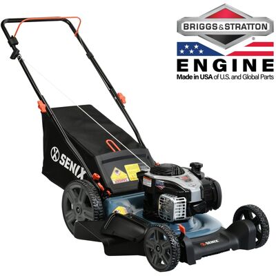 SENIX - 21" 140cc 4-Cycle Briggs & Stratton Engine Gas Push Lawn Mower with 3-in-1 Mulching, Bagging, Side Discharge - Blue SENIX - 21" 140cc 4-Cycle Briggs & Stratton Engine Gas Push Lawn Mower with 3-in-1 Mulching, Bagging, Side Discharge - Blue
