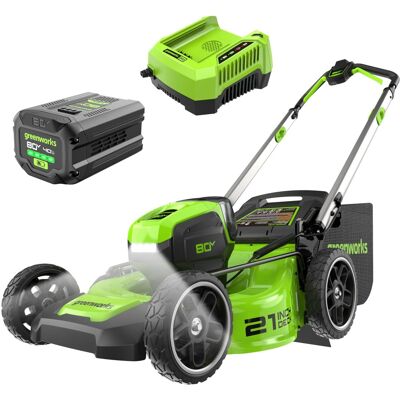 Greenworks - 80V 21" Brushless Cordless (Push) Lawn Mower, 4.0Ah Battery and Rapid Charger Included - Green Greenworks - 80V 21" Brushless Cordless (Push) Lawn Mower, 4.0Ah Battery and Rapid Charger Included - Green