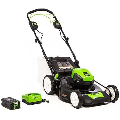 Greenworks - 80-Volt Pro 21-Inch Self Propelled Lawn Mower (1 x 4.0Ah Battery and 1 x Charger) - Green Greenworks - 80-Volt Pro 21-Inch Self Propelled Lawn Mower (1 x 4.0Ah Battery and 1 x Charger) - Green