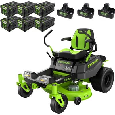 Greenworks - 80V 42" Cordless CrossoverZ Zero Turn Lawn Mower - (6) 5Ah Batteries and (3) Dual Port Rapid Chargers Greenworks - 80V 42" Cordless CrossoverZ Zero Turn Lawn Mower - (6) 5Ah Batteries and (3) Dual Port Rapid Chargers