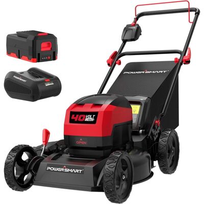 POWERSMART - 40-Volt 17-Inch Cordless Lawn Mower with 4.0Ah Battery and Charger, Brushless Motor, up to 1/8 Acre, with 3-in-1 Options - Red POWERSMART - 40-Volt 17-Inch Cordless Lawn Mower with 4.0Ah Battery and Charger, Brushless Motor, up to 1/8 Acre, with 3-in-1 Options - Red