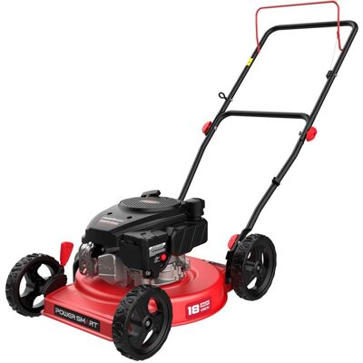 POWERSMART - 18-Inch Gas Push Lawn Mower,144cc 4-Stroke OHV Engine, Steel Deck, Side Discharge, 5 Adjustable Cutting Heights - Red POWERSMART - 18-Inch Gas Push Lawn Mower,144cc 4-Stroke OHV Engine, Steel Deck, Side Discharge, 5 Adjustable Cutting Heights - Red