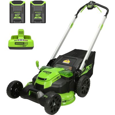 Greenworks - 60V 25" Cordless Brushless Self-Propelled Mower + Two (2) 4.0Ah Batteries and Dual Port Charger - Green Greenworks - 60V 25" Cordless Brushless Self-Propelled Mower + Two (2) 4.0Ah Batteries and Dual Port Charger - Green