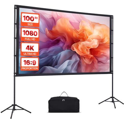 VEVOR - Projector Screen with Stand, 100 Inch 160° Wide Angle Indoor Outdoor Projection Screen, 16:9 4K HD Dual-Tripod Screens - Black VEVOR - Projector Screen with Stand, 100 Inch 160° Wide Angle Indoor Outdoor Projection Screen, 16:9 4K HD Dual-Tripod Screens - Black