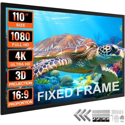 VEVOR - Projector Screen Fixed Frame 110inch Diagonal 16:9 4K HD Movie with Aluminum Frame Projector Screen Wall Mounted - Black, White VEVOR - Projector Screen Fixed Frame 110inch Diagonal 16:9 4K HD Movie with Aluminum Frame Projector Screen Wall Mounted - Black, White