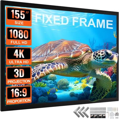 VEVOR - 155Inch Projection Screen 16:9 4K HDTV Movie Screen Fixed Frame 3D for 4K HDTV Movie Theater Outdoor Use(155inch) - Black, White VEVOR - 155Inch Projection Screen 16:9 4K HDTV Movie Screen Fixed Frame 3D for 4K HDTV Movie Theater Outdoor Use(155inch) - Black, White