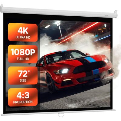 VEVOR - Manual Projector Screen, 72 inch 4:3 4K 1080 HD Retractable Pull Down Projector Screen, Wall Mounted Movie Projection - White VEVOR - Manual Projector Screen, 72 inch 4:3 4K 1080 HD Retractable Pull Down Projector Screen, Wall Mounted Movie Projection - White