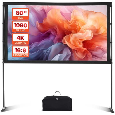 VEVOR - Projector Screen with Stand, 80 Inch 160° Wide Angle Indoor Outdoor Projection Screen, 16:9 4K HD Dual-Stand Screens - Black VEVOR - Projector Screen with Stand, 80 Inch 160° Wide Angle Indoor Outdoor Projection Screen, 16:9 4K HD Dual-Stand Screens - Black