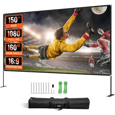 VEVOR - Projector Screen with Stand 150inch Portable Movie Screen 16:9 4K HD Wide Angle Outdoor Projector Screen - Black,White VEVOR - Projector Screen with Stand 150inch Portable Movie Screen 16:9 4K HD Wide Angle Outdoor Projector Screen - Black,White