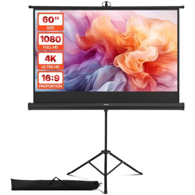 VEVOR - Projector Screen with Stand, 60Inch 160° Wide Angle Indoor Outdoor Projection Screen, 16:9 4K HD Portable Tripod Screens - Black VEVOR - Projector Screen with Stand, 60Inch 160° Wide Angle Indoor Outdoor Projection Screen, 16:9 4K HD Portable Tripod Screens - Black