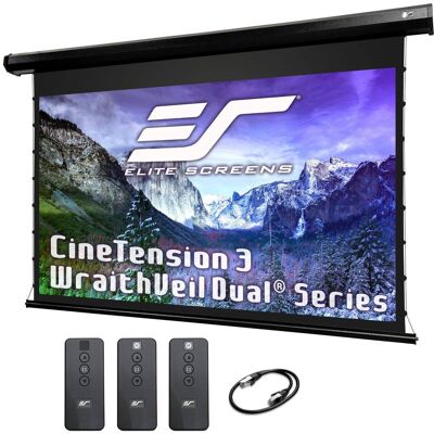 Elite Screens - CineTension 3 Electric Drop-Down,120"D,16:9,Front/Rear Tab-Tensioned Screen, Programmable Drop, IR/RF Rmts,TE120HR3-DUAL - Black Elite Screens - CineTension 3 Electric Drop-Down,120"D,16:9,Front/Rear Tab-Tensioned Screen, Programmable Drop, IR/RF Rmts,TE120HR3-DUAL - Black
