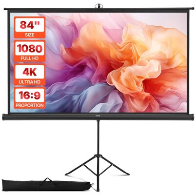 VEVOR - Projector Screen with Stand, 84Inch 160° Wide Angle Indoor Outdoor Projection Screen, 16:9 4K HD Portable Tripod Screens - Black VEVOR - Projector Screen with Stand, 84Inch 160° Wide Angle Indoor Outdoor Projection Screen, 16:9 4K HD Portable Tripod Screens - Black