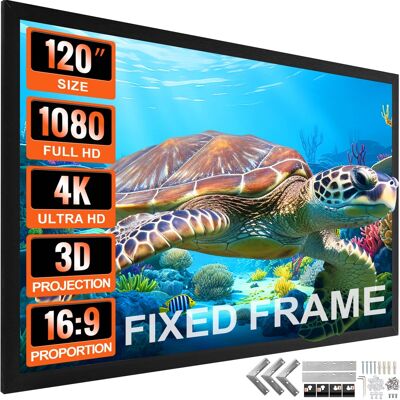 VEVOR - Projection Screen 120 inch 16:9 Movie Screen Fixed Frame 3D Projector Screen for 4K HDTV Movie Theater Home - Black, White VEVOR - Projection Screen 120 inch 16:9 Movie Screen Fixed Frame 3D Projector Screen for 4K HDTV Movie Theater Home - Black, White