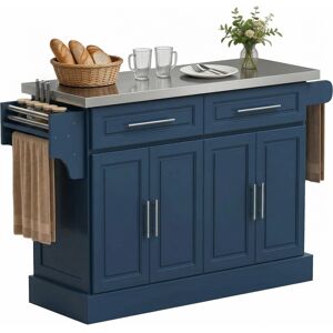 Homcom - Kitchen Island with Stainless Steel Top, 2 Drawers, Spice, Knife and Towel Rack and Cabinets - Blue Homcom - Kitchen Island with Stainless Steel Top, 2 Drawers, Spice, Knife and Towel Rack and Cabinets - Blue