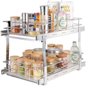 VEVOR - 2 Tier 14"Wx21"Dx15"H Pull Out Cabinet Organizer, Heavy Duty Slide Out Pantry Shelves, Steel Roll Out Drawers - Silver VEVOR - 2 Tier 14"Wx21"Dx15"H Pull Out Cabinet Organizer, Heavy Duty Slide Out Pantry Shelves, Steel Roll Out Drawers - Silver