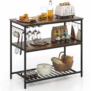 Gymax - Kitchen Island 3-Tier Prep Table with Wine Glass Holders Large Worktop - Rustic Brown Gymax - Kitchen Island 3-Tier Prep Table with Wine Glass Holders Large Worktop - Rustic Brown