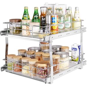 VEVOR - 2 Tier 17"Wx21"Dx15"H Pull Out Cabinet Organizer, Heavy Duty Slide Out Pantry Shelves, Steel Roll Out Drawers - Silver VEVOR - 2 Tier 17"Wx21"Dx15"H Pull Out Cabinet Organizer, Heavy Duty Slide Out Pantry Shelves, Steel Roll Out Drawers - Silver