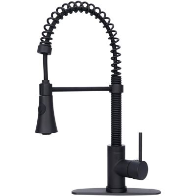Akicon - Pre-Rinse Spring Solid Brass Single Handle Kitchen Faucet with Pull Down Sprayer - Matte Black Akicon - Pre-Rinse Spring Solid Brass Single Handle Kitchen Faucet with Pull Down Sprayer - Matte Black