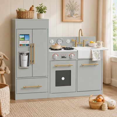 Teamson Kids - Little Chef Charlotte Modern Play Kitchen, Silver Gray/Gold Teamson Kids - Little Chef Charlotte Modern Play Kitchen, Silver Gray/Gold