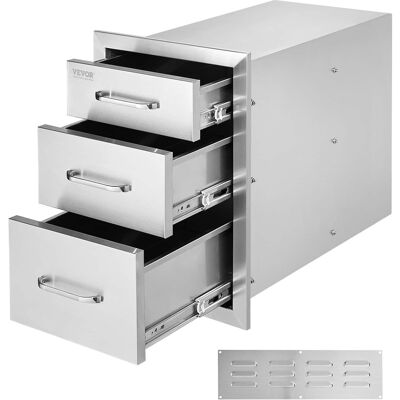 VEVOR - Outdoor Kitchen Drawers 14" W x 20.3" H x 23" D, Flush Mount Triple Access BBQ Drawers Stainless Steel with Handle - Silver VEVOR - Outdoor Kitchen Drawers 14" W x 20.3" H x 23" D, Flush Mount Triple Access BBQ Drawers Stainless Steel with Handle - Silver
