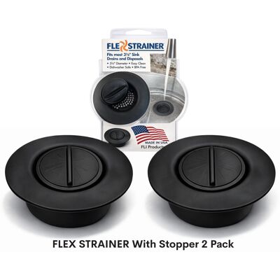 Flex Strainer - Sink Drain Strainer with Optional Stopper, No Center Stem, Fits 3½” Drains – 2PK - Black Flex Strainer - Sink Drain Strainer with Optional Stopper, No Center Stem, Fits 3½” Drains – 2PK - Black