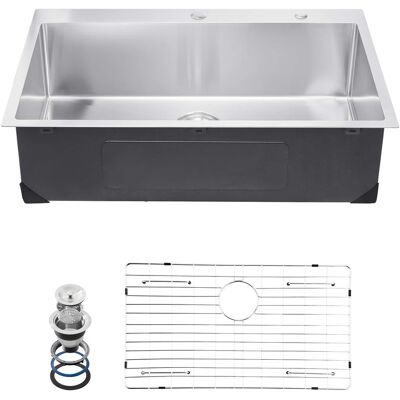 VEVOR - 33 inch Kitchen Sink Workstation, 304 Stainless Steel Top Mount Sinks, Drop-In Single Bowl Farmhouse Basin - Silver VEVOR - 33 inch Kitchen Sink Workstation, 304 Stainless Steel Top Mount Sinks, Drop-In Single Bowl Farmhouse Basin - Silver