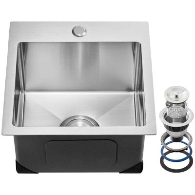 VEVOR - 15 inch Kitchen Sink Workstation, 304 Stainless Steel Top Mount Sinks, Drop-In Single Bowl Farmhouse Basin - Silver VEVOR - 15 inch Kitchen Sink Workstation, 304 Stainless Steel Top Mount Sinks, Drop-In Single Bowl Farmhouse Basin - Silver